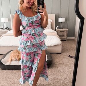 Show Me Your MuMu Pink and Blue Floral Maxi Dress